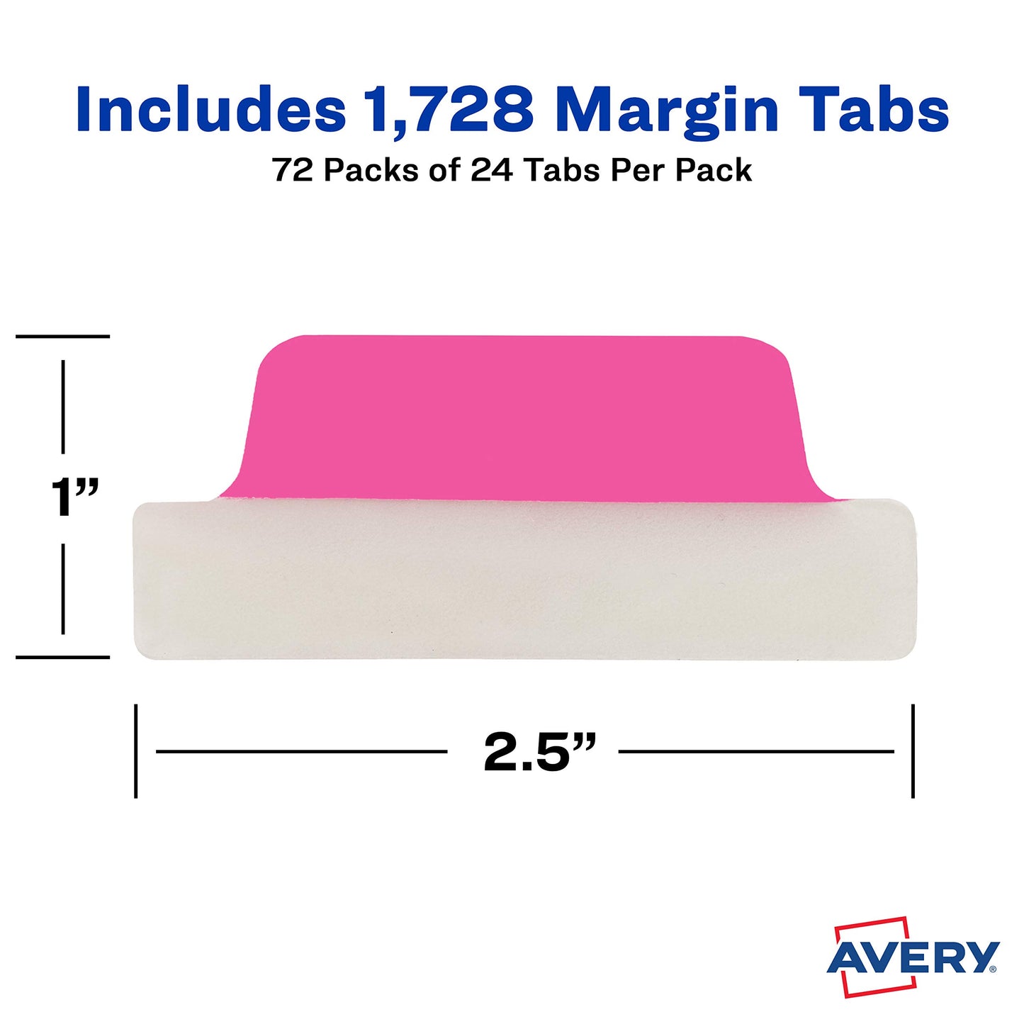 Avery Ultra Tabs, 2.5 x 1, 2-Side Writable, Pink/Green/Orange, 24 Repositionable Margin Tabs, 72 Packs (74767)