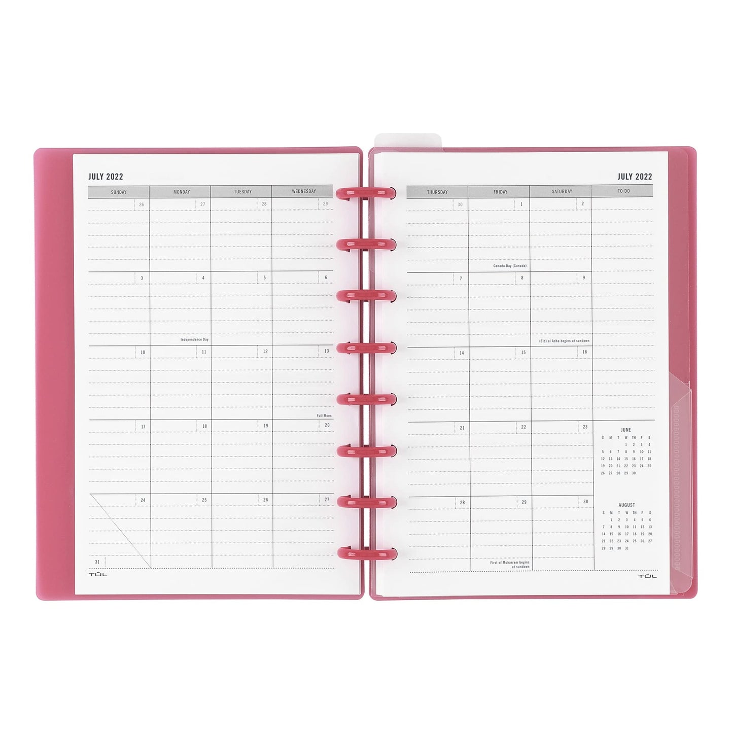 TUL� Discbound Weekly/Monthly Student Planner, Junior Size, Pink, July 2022 To June 2023, TULSTDPLNR