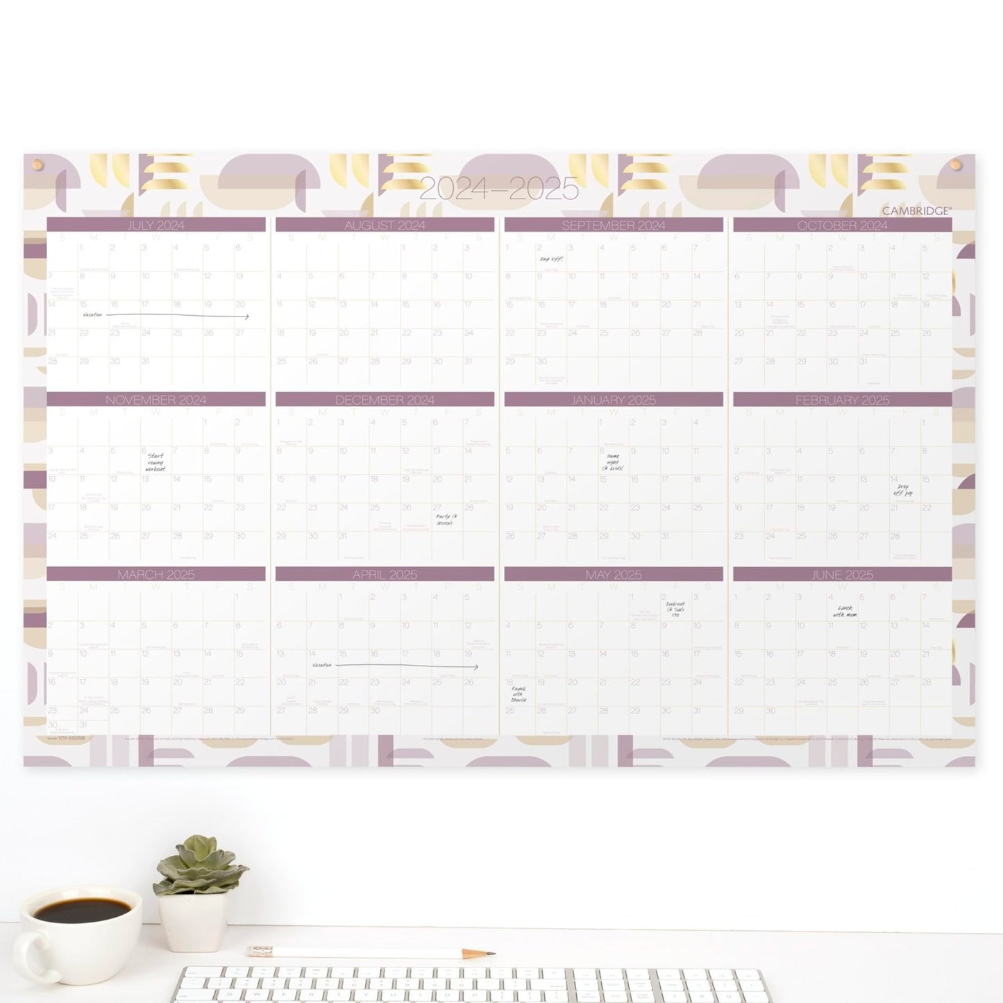 2024-2025 Cambridge® Eclipse Reversible Academic/Regular Year Wall Calendar, 24" x 36", Art & Design, July 2024 to June 2025, 1711-550SB