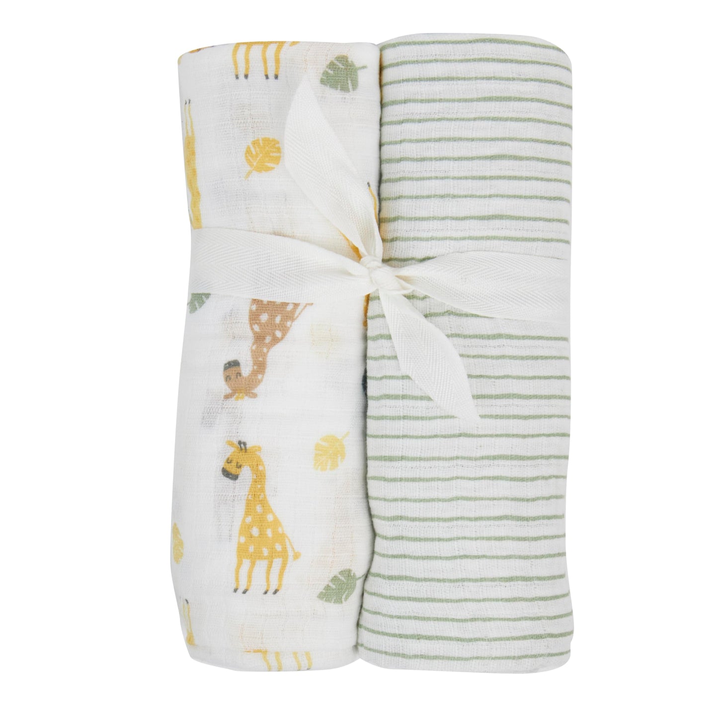 Chick Pea Baby Blanket 100% Cotton Muslin Swaddle for Boys 36x40 2pack Safari Animals Green Striped