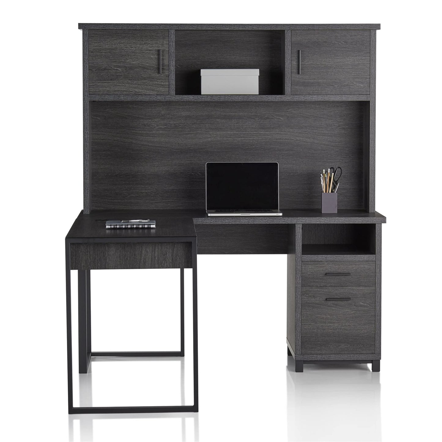 Realspace� DeJori 59" W L-Shape Corner Desk with Hutch, Charcoal