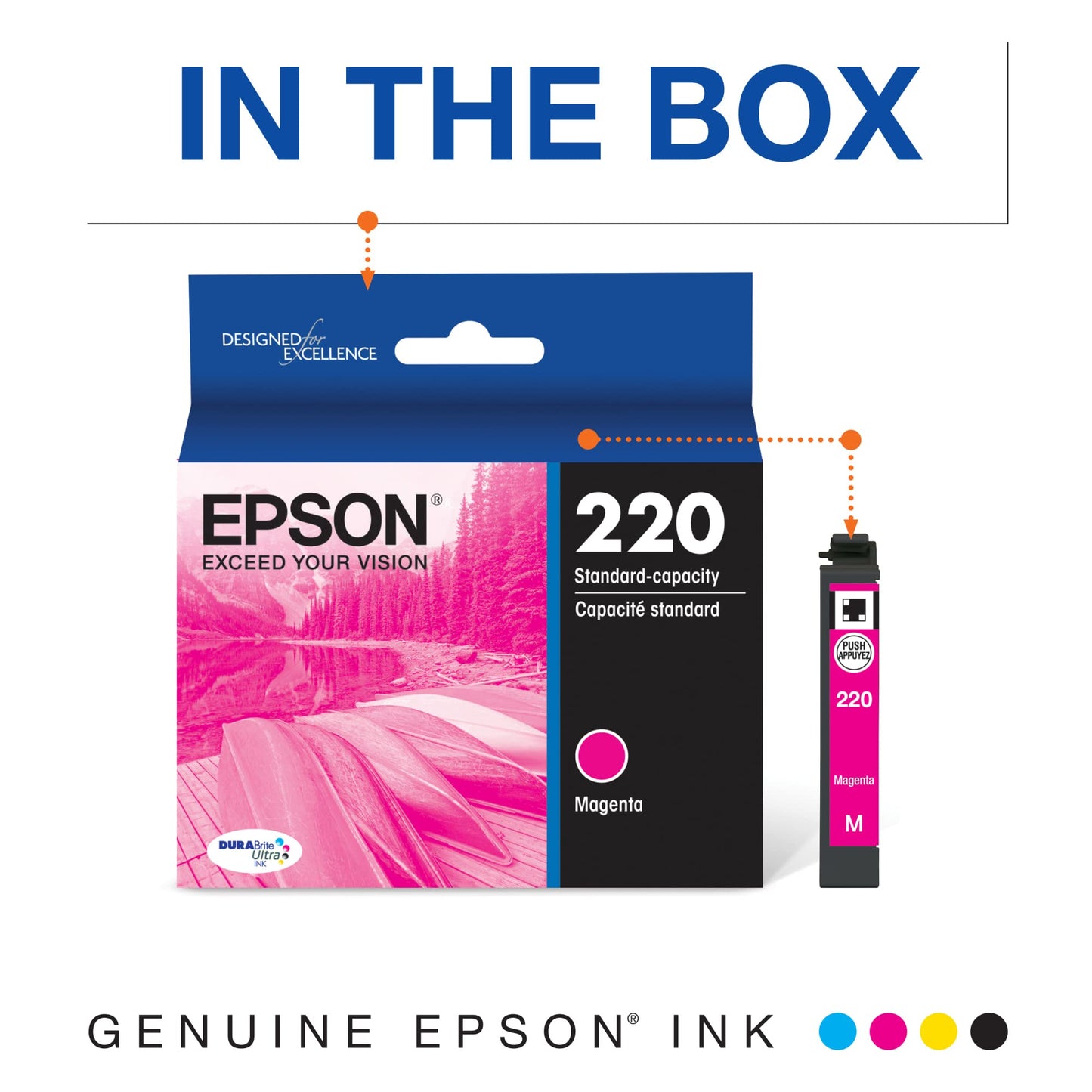EPSON 220 DURABrite Ultra Ink Standard Capacity Magenta Cartridge (T220320-S) Works with WorkForce WF-2630, WF-2650, WF-2660, WF-2750, WF-2760, Expression XP-320, XP-420, XP-424, 1 Count (Pack of 1)