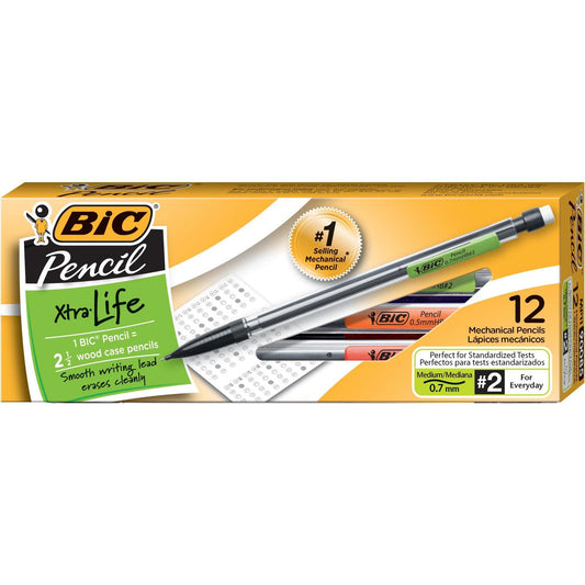 BIC Xtra-Life Mechanical Pencil, Clear Barrel, Medium Point (0.7mm), 12-Count , Black