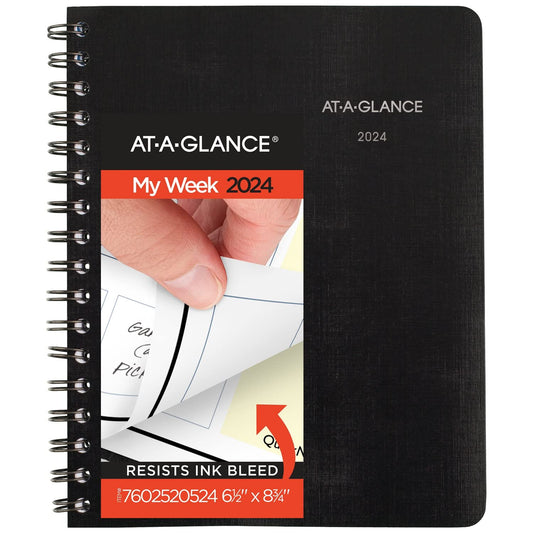 AT-A-GLANCE 2024 Weekly & Monthly Planner, 6-1/2" x 8-3/4", Medium, QuickNotes, Black (7602520524)