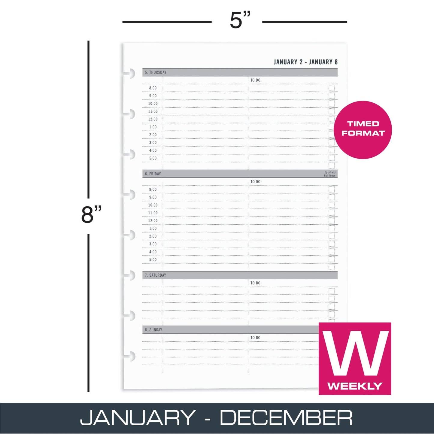 TUL® Discbound Weekly Refill Pages, Timed, Junior Size, January to December 2023