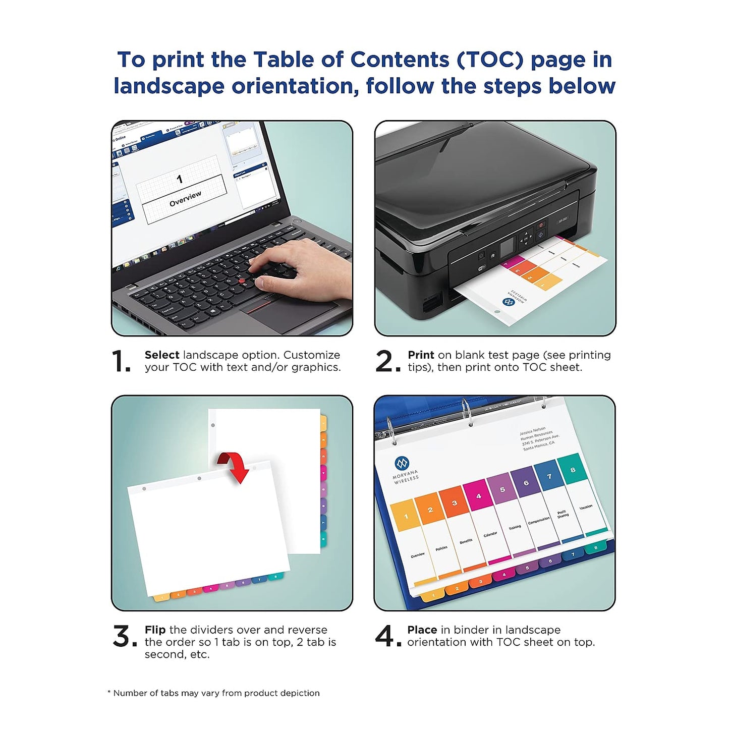 Avery 10-Tab Dividers for 3 Ring Binders, Customizable Table of Contents, Multicolor Tabs, 6 Sets (11188)
