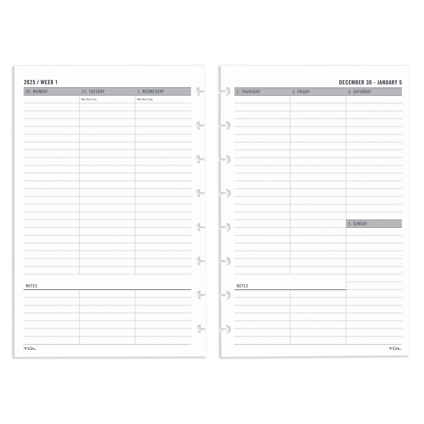 2025 TUL® Weekly Planner Refill Pages, 8-1/2" x 5-1/2", January to December