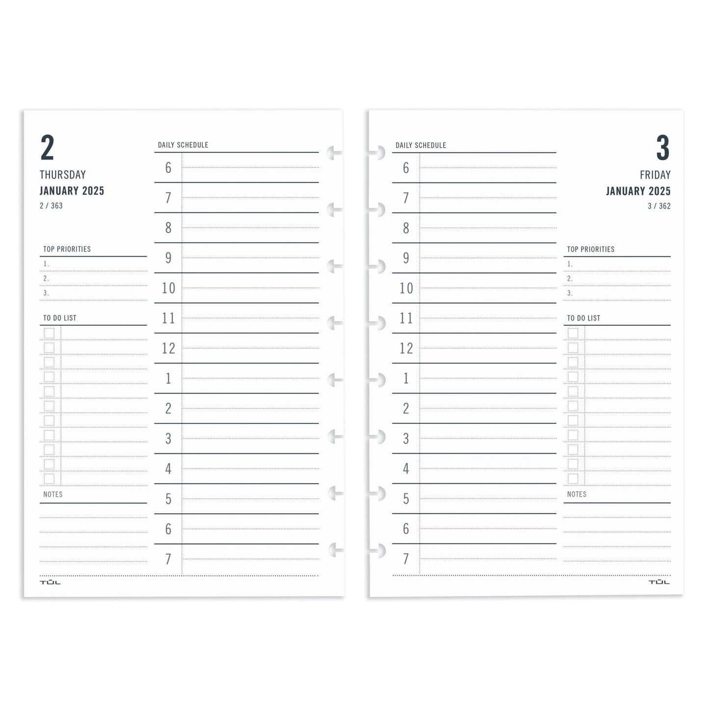 2025 TUL® Discbound Daily Planner Refill Pages, Junior Size, January to December