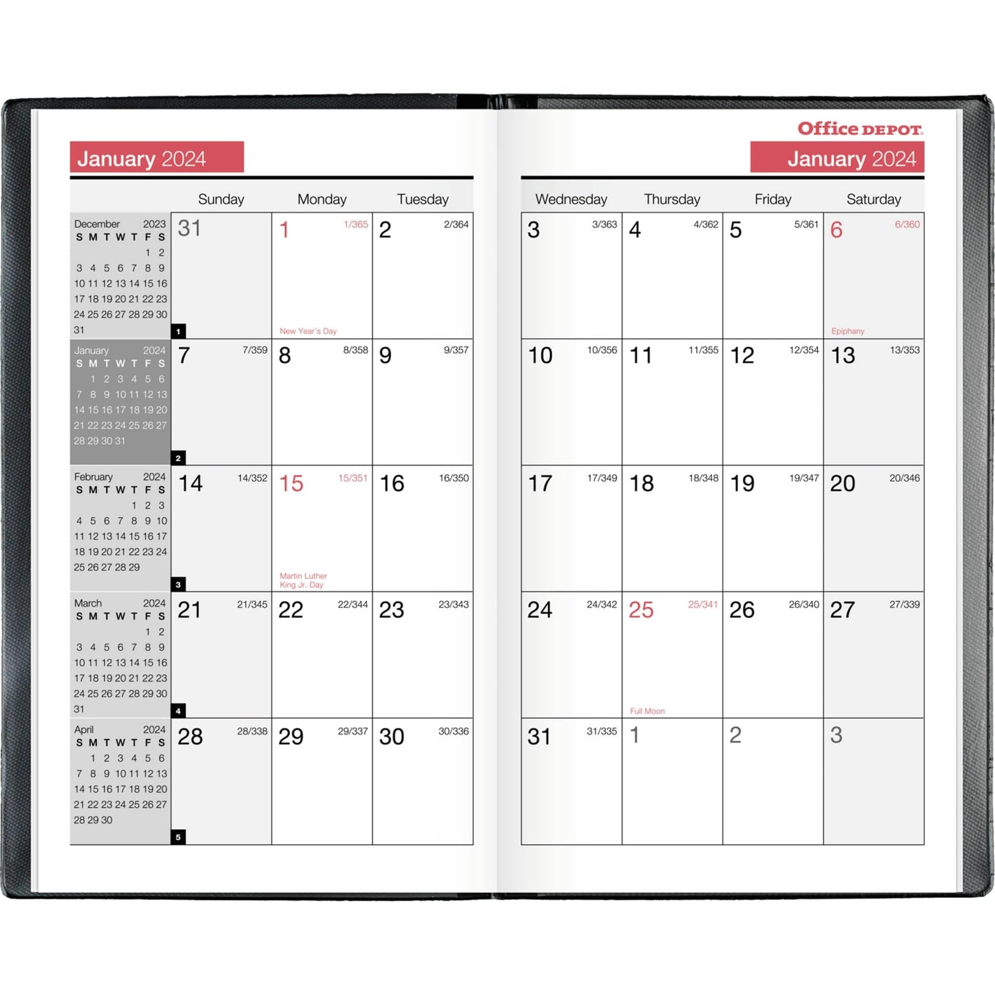 2024 Office Depot® Brand Monthly Planner, 3-1/2" x 6", Black, January to December 2024, OD710100