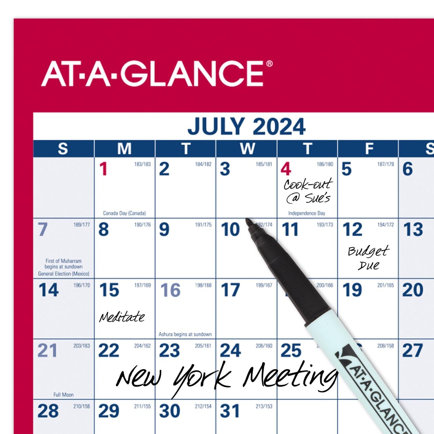 AT-A-GLANCE 2024-2025 Erasable Calendar, Dry Erase Wall Planner, 48" x 32", Extra Large, Academic & Regular Year, Double Sided, Horizontal (PM326S2825)