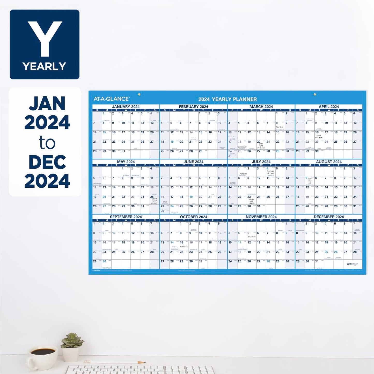 AT-A-GLANCE 2023-2024 Erasable Calendar, Dry Erase Wall Planner, 36" x 24", Large, Academic & Regular Year, Double Sided, Horizontal (PM200S2824)