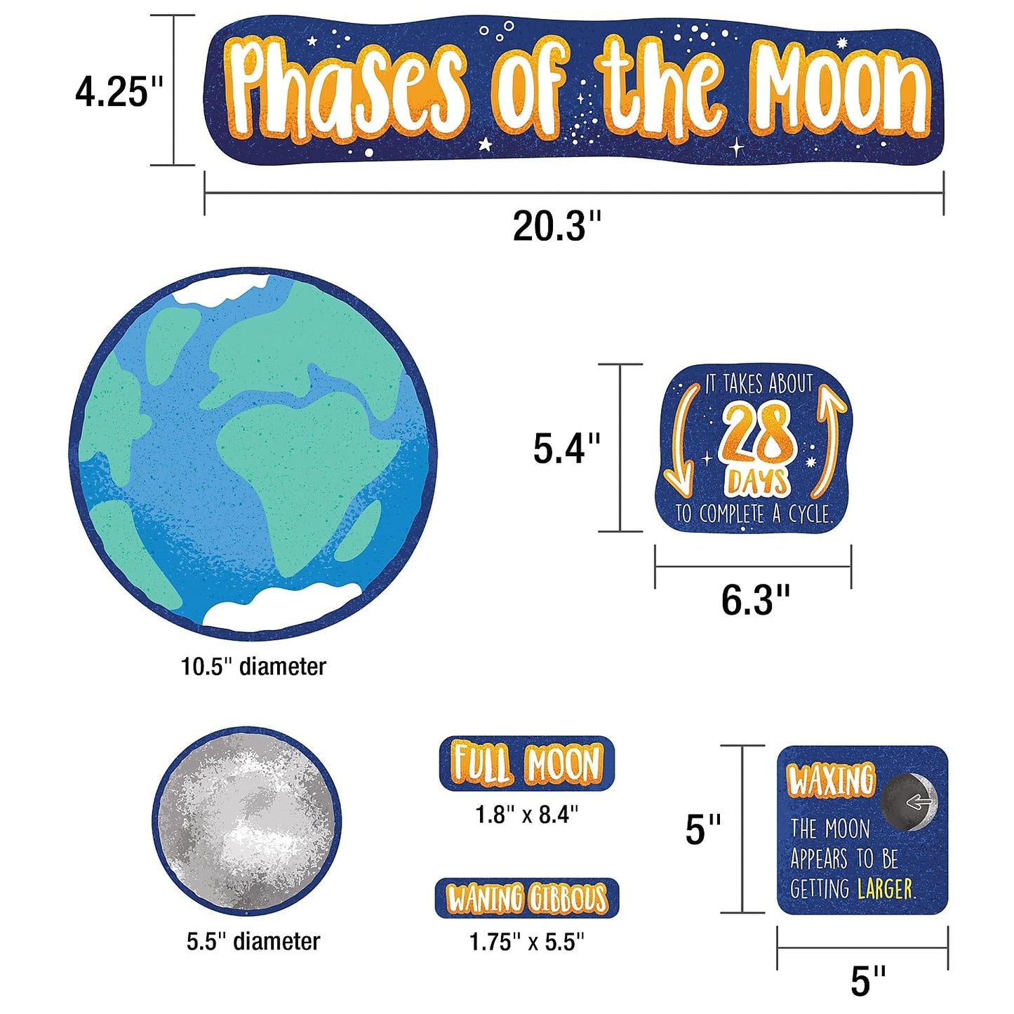 Carson Dellosa Phases of the Moon Mini Bulletin Board Set Grade 3-6 (24 pieces)