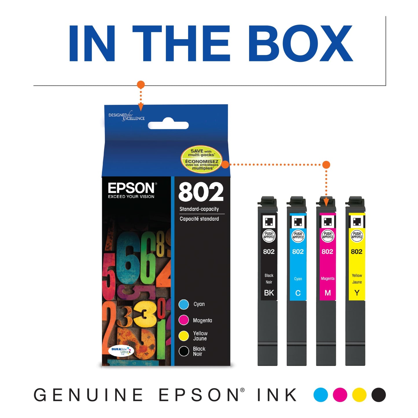 EPSON 802 DURABrite Ultra Ink Standard Capacity Black & Color Cartridge Combo Pack (T802120-BCS) Works with WorkForce Pro WF-4720, WF-4730, WF-4734, WF-4740