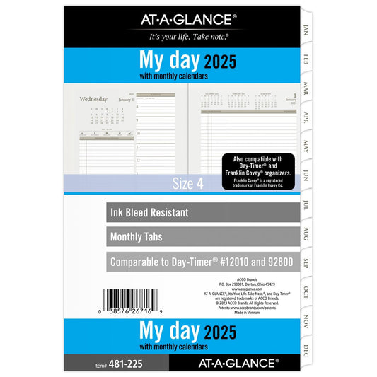AT-A-GLANCE 2025 Planner, Daily, 5-1/2" x 8-1/2", Desk Size, Two Page Per Day Refill, Loose-Leaf (481-225-25)