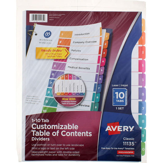 AVERY PRODUCTS CORP AVERY 10 TAB MULTICOLOR READY (Set of 3)