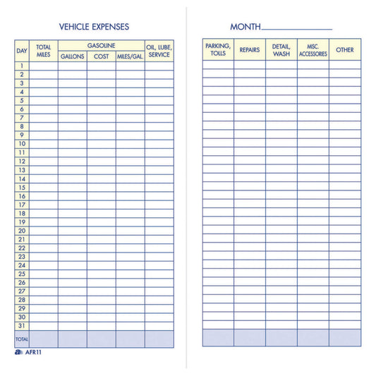 Adams Vehicle Expense Journal, , 3.25 x 6.25 Inches, White (AFR11)