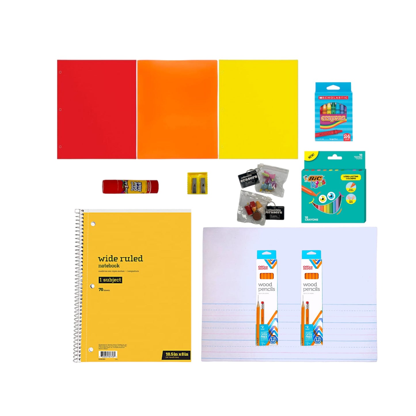 Covrick K5+ Art & Academics Bundle: Essential Early-Education School Supplies - Including Pencils, Ruled Storybook Paper, Crayons, Toy Erasers, and More!