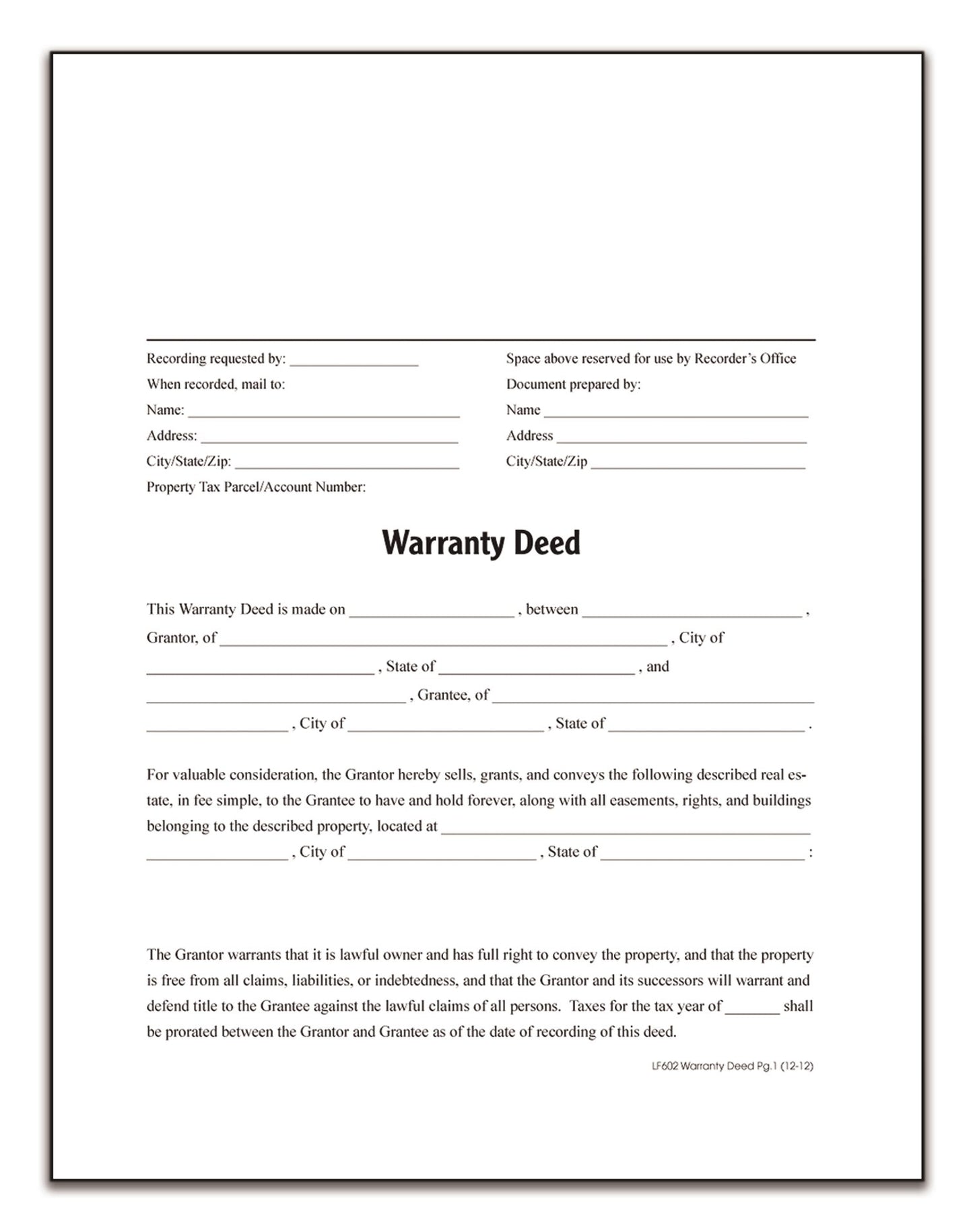 Adams Warranty Deed, Forms and Instructions (LF602)