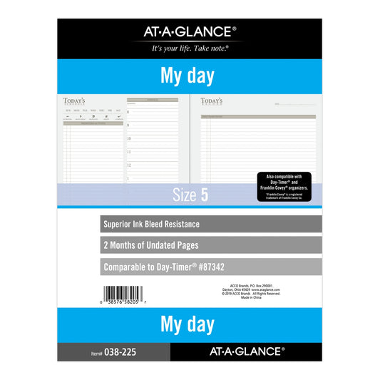 at-A-Glance Undated Daily Planner Refill, 2 Months, 7-Ring, 8-1/2" x 11", Folio Size, Size 5 (038-225)