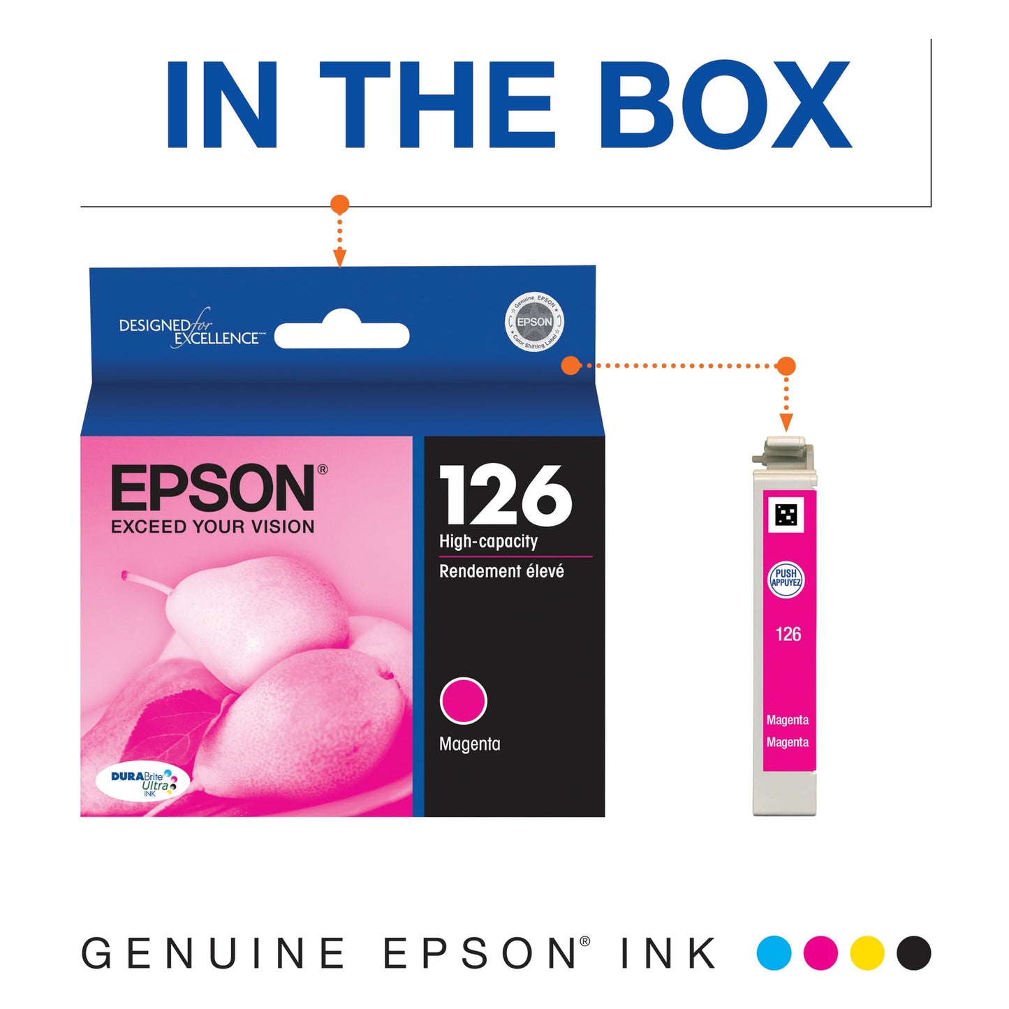 Epson 126 DURABrite Ultra Ink Magenta Cartridge for WF-3520, WF-3530, WF-3540, WF-520, WF-545, WF-630, WF-633, WF-635, WF-645, WF-7010, WF-7510, WF-7520, WF-840, WF-845 and Other Select Models