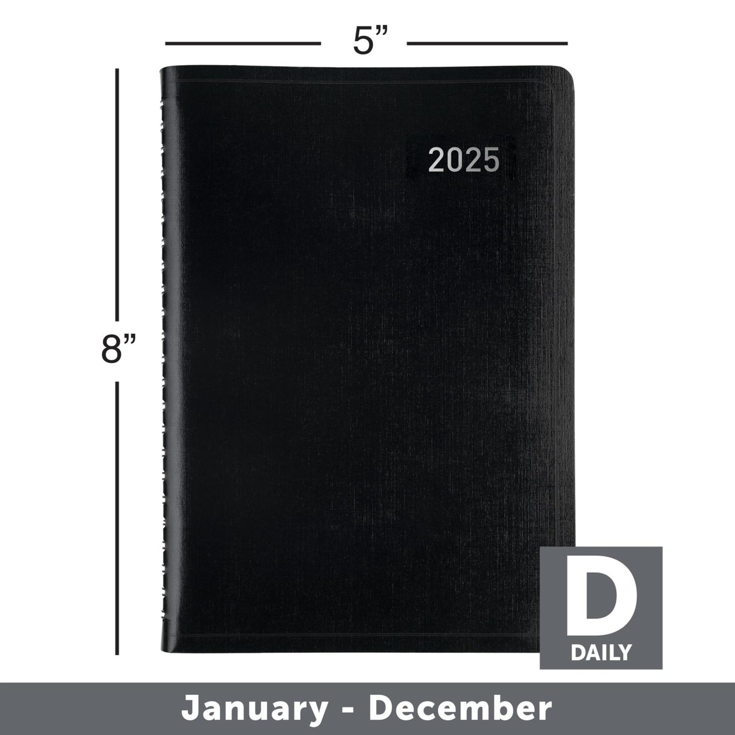 2025 Office Depot Daily Planner, 5" x 8", Black, January To December, OD000100