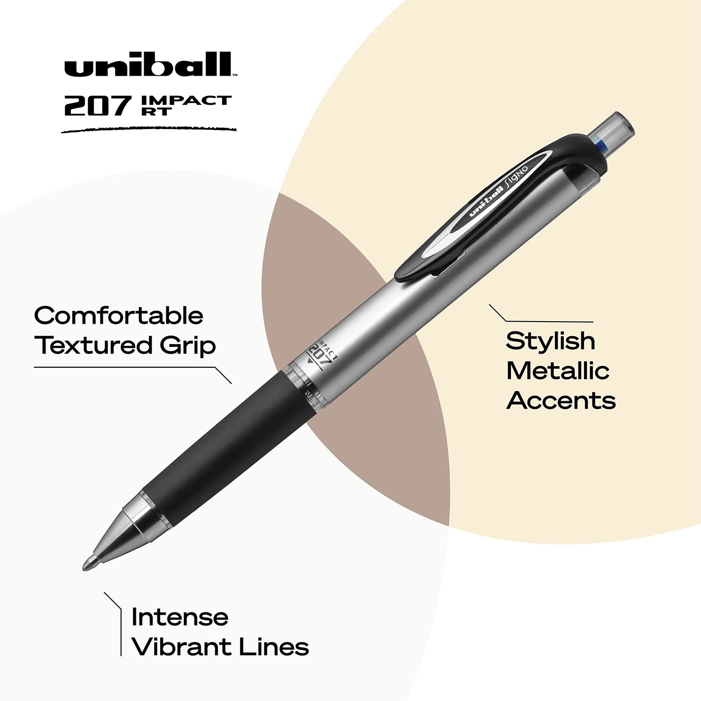 Uniball Signo 207 Impact RT Retractable Gel Pen, 2 Blue Pens, 1.0mm Bold Point Gel Pens| Office Supplies by Uni-ball like Ink Pens, Colored Pens, Fine Point, Smooth Writing Pens, Ballpoint Pens