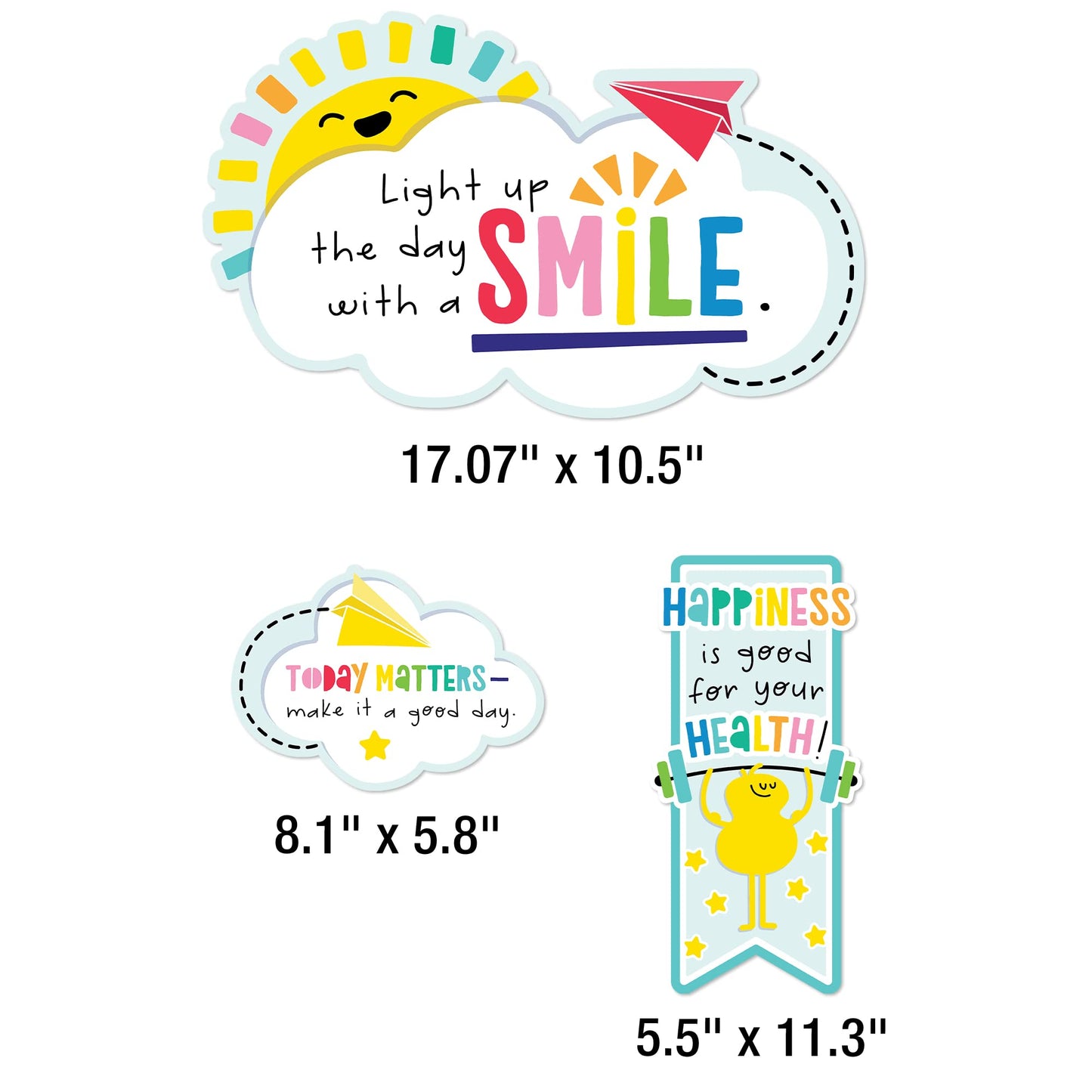 Carson Dellosa Happy Place Motivational Mini Bulletin Board Set, Inspirational Wall Decor for Growth Mindset Message Board, Cork Board, Classroom Decor, and Bulletin Board Decorations (15 pc)