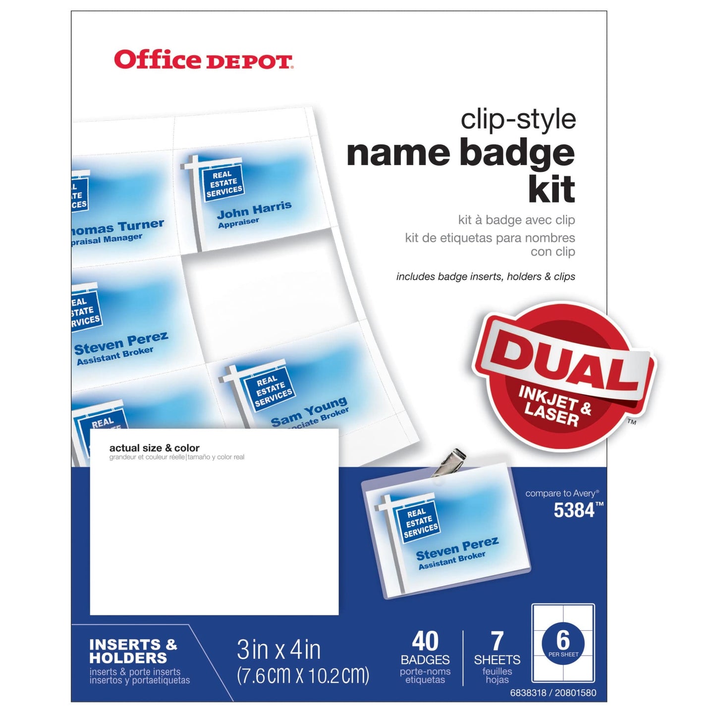 Office Depot� Brand Top-Load Name Badge Holders, Clip-Style, 3" x 4", Clear, Box of 40