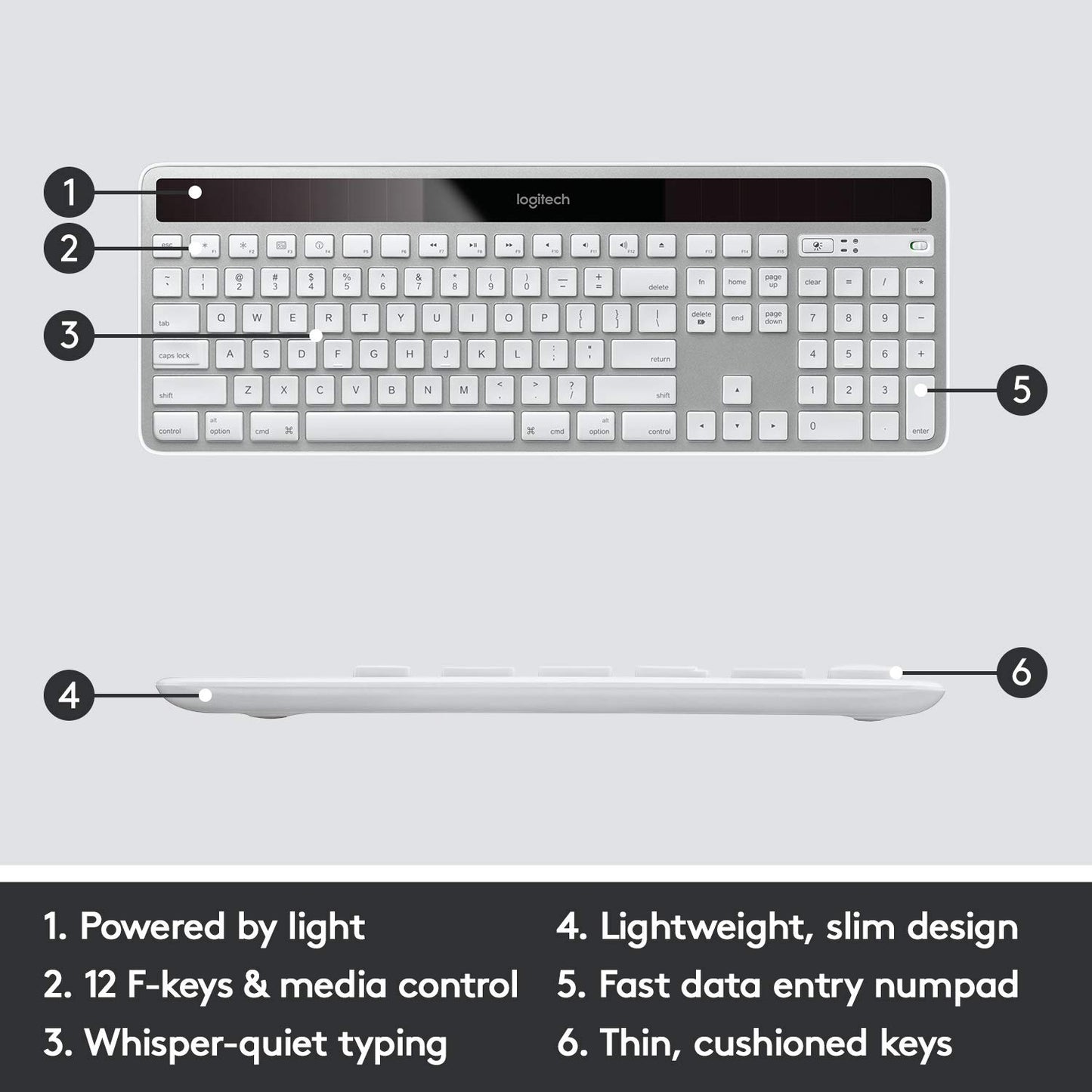Logitech K750 Wireless Keyboard� Solar Recharging, Mac-Friendly, 2.4GHz Wireless - Silver