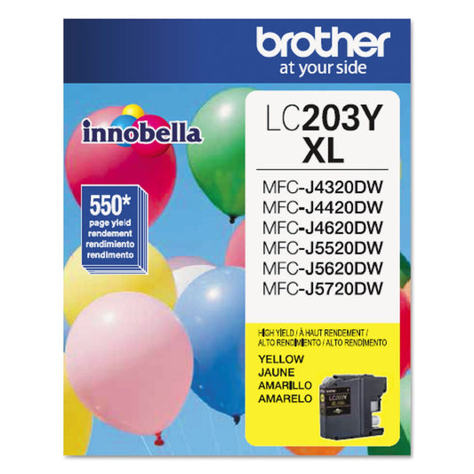 Brother Printer LC203Y High Yield Ink Cartridge, Yellow, 550 Pages