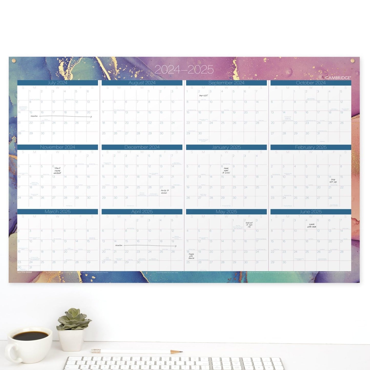 2024-2025 Cambridge® Chromatic Reversible Academic/Regular Year Wall Calendar, 24" x 36", July 2024 To June 2025, 1715-550SB