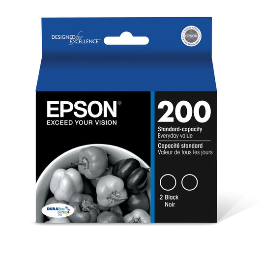 EPSON 200 DURABrite Ultra Ink Standard Capacity Black Dual Cartridge Pack (T200120-D2) Works with WorkForce WF-2520, WF-2530, WF-2540, Expression XP-200, XP-300, XP-310, XP-400, XP-410