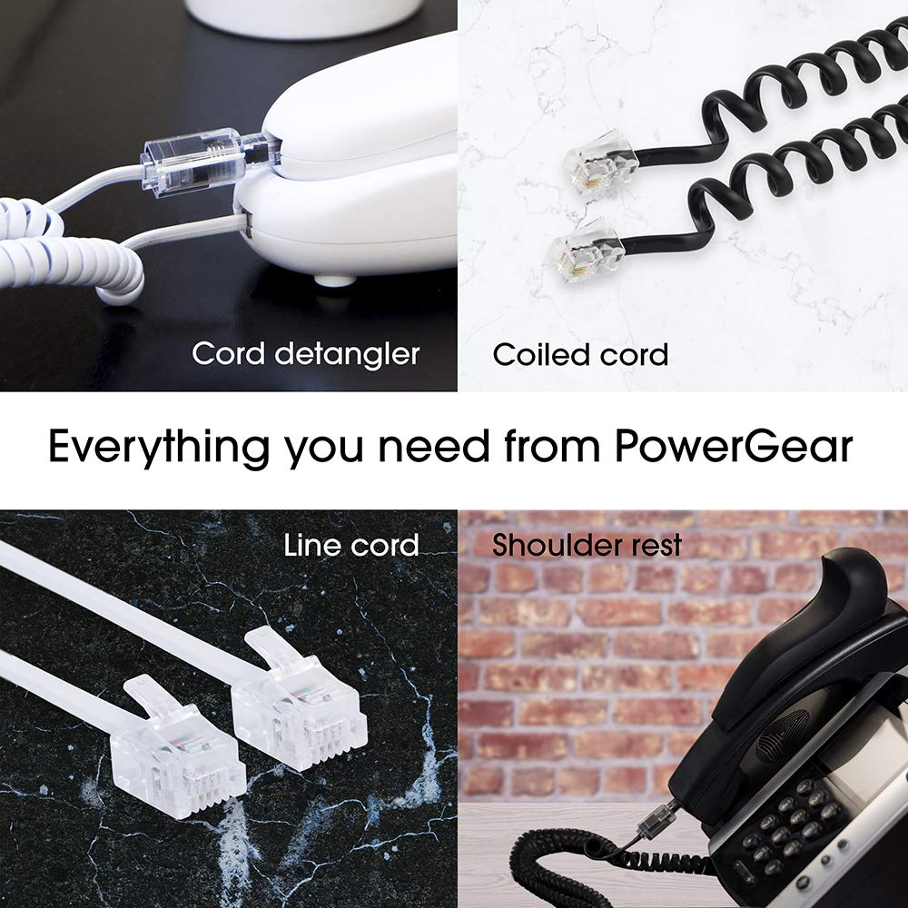 Power Gear Telephone Line Cord, 15 Feet, Phone Cord, Modular Jack Ends, Works for Phone, Modem or Fax Machine, for Use in Home or Office, White, 76192