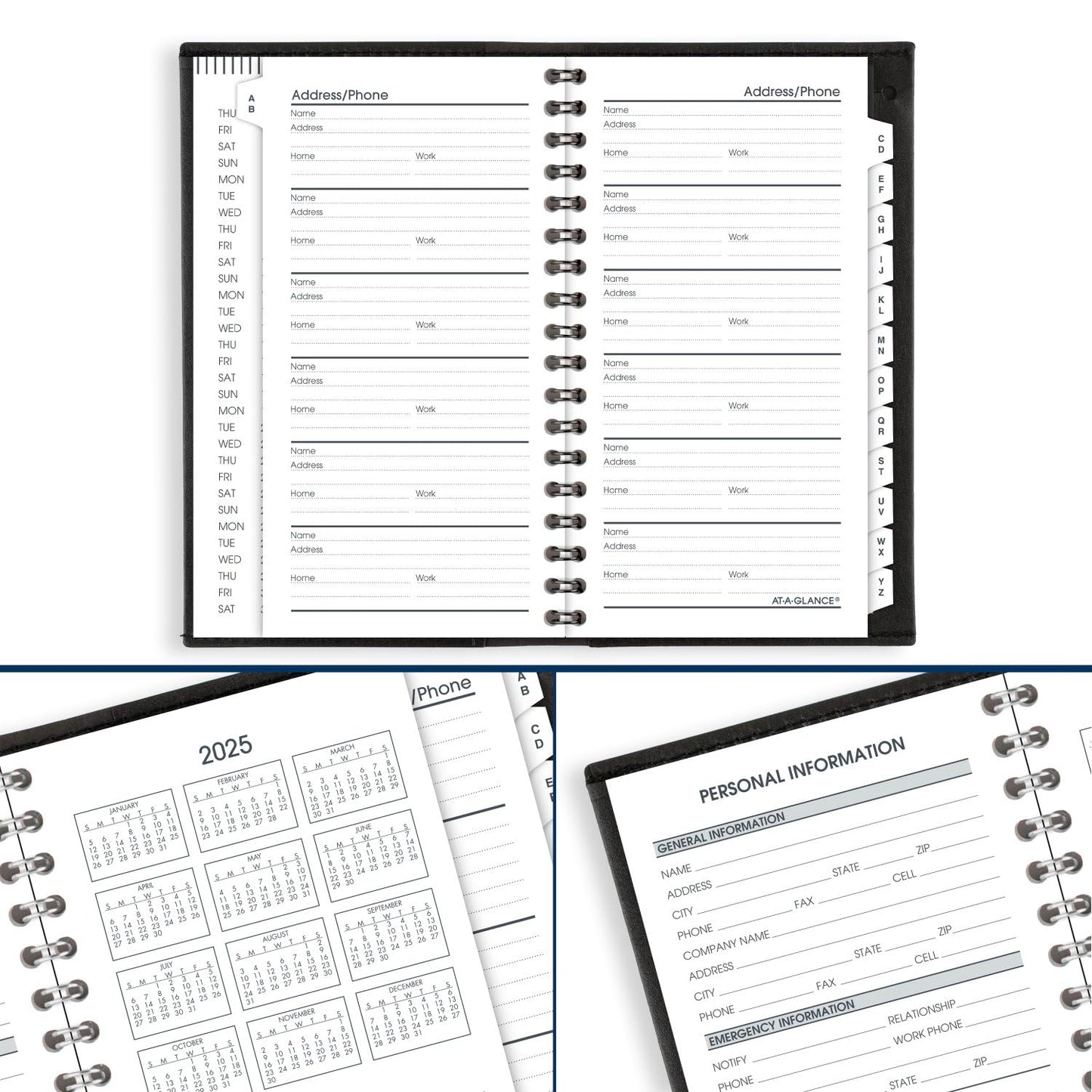 AT-A-GLANCE 2025 Appointment Book Planner, Weekly, Refillable, 3-1/4" x 6-1/4", Pocket Size, Black (700080525)