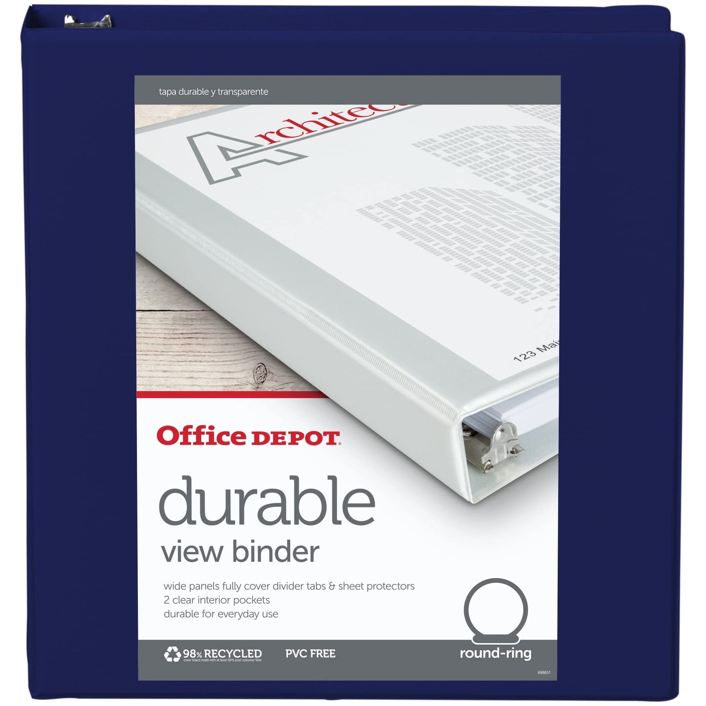 OfficeMax Durable View Binders with Round Ring 1-1/2", Blue