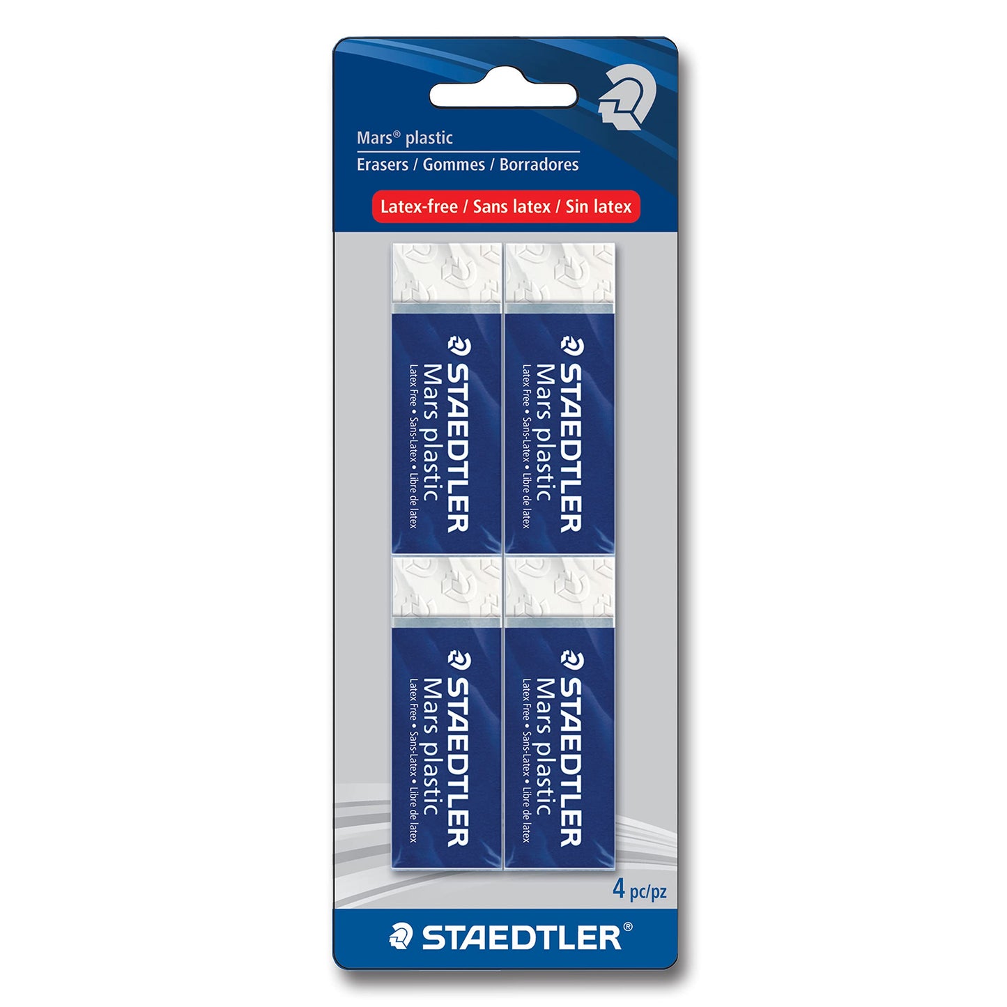 STAEDTLER Mars Plastic, Premium Quality Vinyl Eraser, White, Latex-free, Age-resistant, Minimal Crumbling, 4 Pack (526 50 BK4)