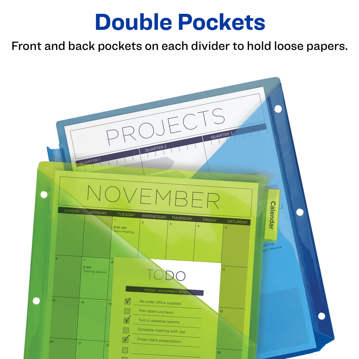 Avery Dividers for 3 Ring Binders, 5-Tab Binder Dividers, Two-Pocket Plastic Binder Dividers, Insertable Big Tabs, Multicolor, 3 Sets (71906)