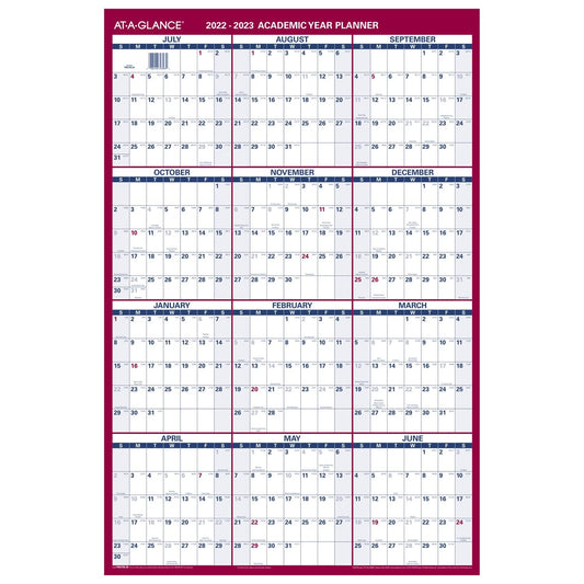 AT-A-GLANCE 2022-2023 Erasable Calendar, Dry Erase Wall Planner, 24" x 36", Large, Academic & Regular Year, Double Sided, Vertical (PM210S28)