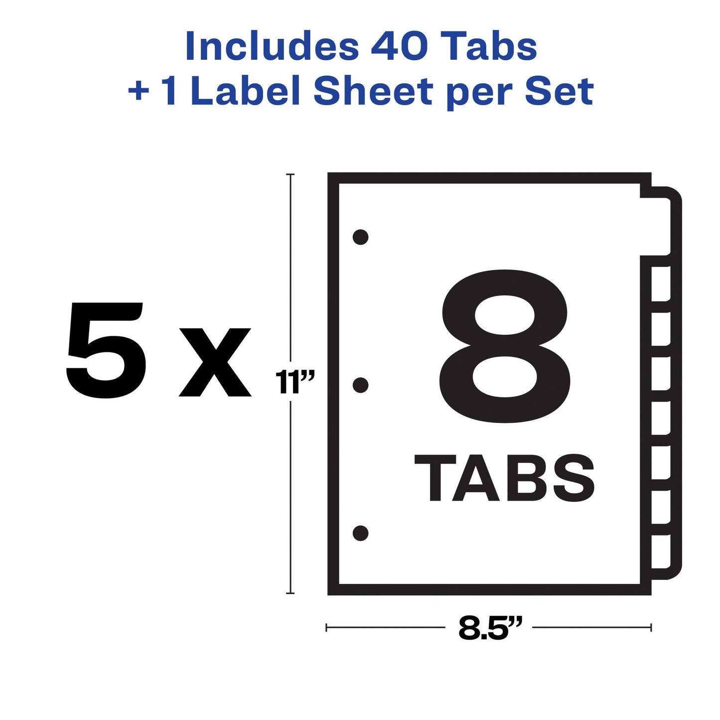 Avery 8 Tab Plastic Dividers for 3 Ring Binder, Easy Print & Apply Clear Label Strip, Index Maker Customizable Multicolor Tabs, 5 Sets (11433)