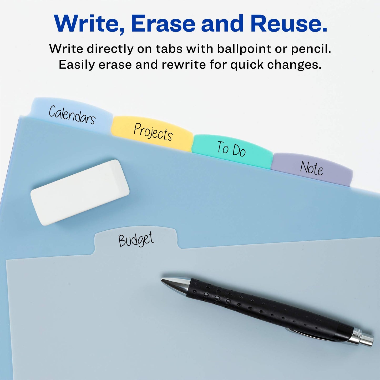 Avery Big Tab Write & Erase Durable Plastic Dividers for 3 Ring Binders, 5-Tab Set, Pastel Multicolor, 1 Set (16170)