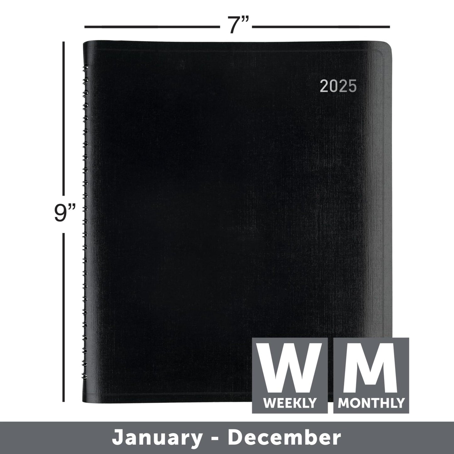 2025 Office Depot Weekly/Monthly Planner, 7" x 9", Black, January To December, OD712000