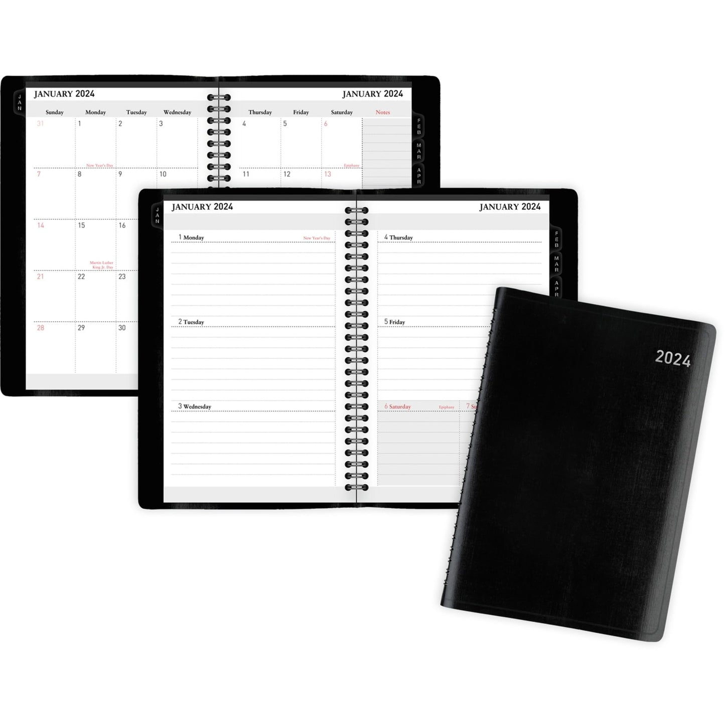 2024 Office Depot® Brand Weekly/Monthly Planner, 5" x 8", Black, January to December 2024, OD711400