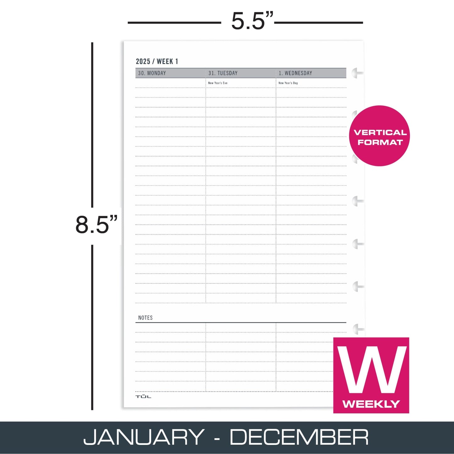 2025 TUL® Weekly Planner Refill Pages, 8-1/2" x 5-1/2", January to December