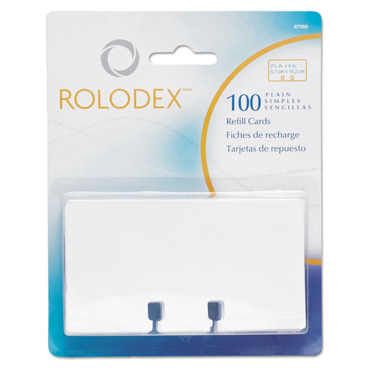 Rolodex 67558 Plain Unruled Refill Card 2 1/4 x 4 White 100 Cards/Pack