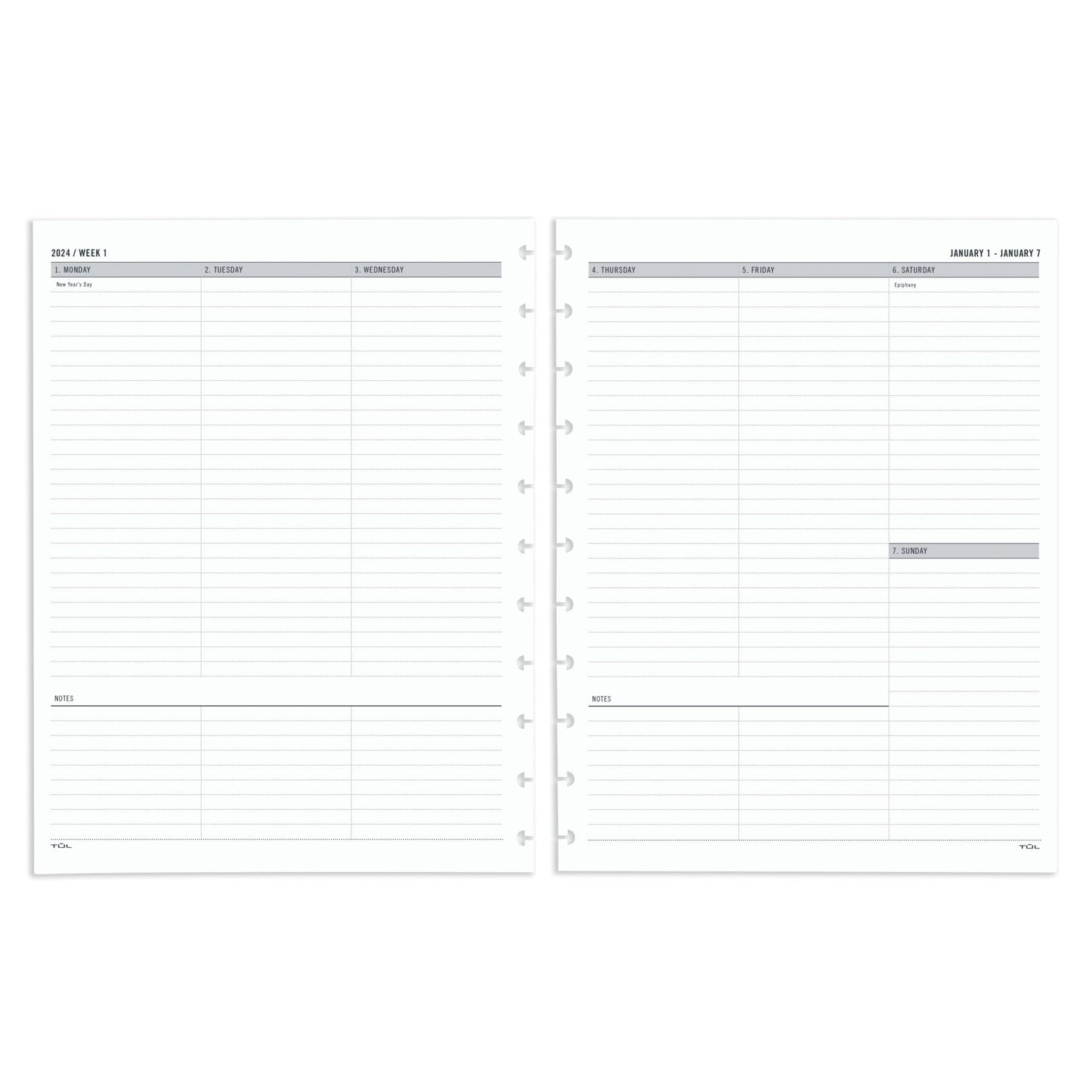 TUL� Discbound Weekly Planner Refill Pages, Untimed Vertical Format, Letter Size, January to December 2024