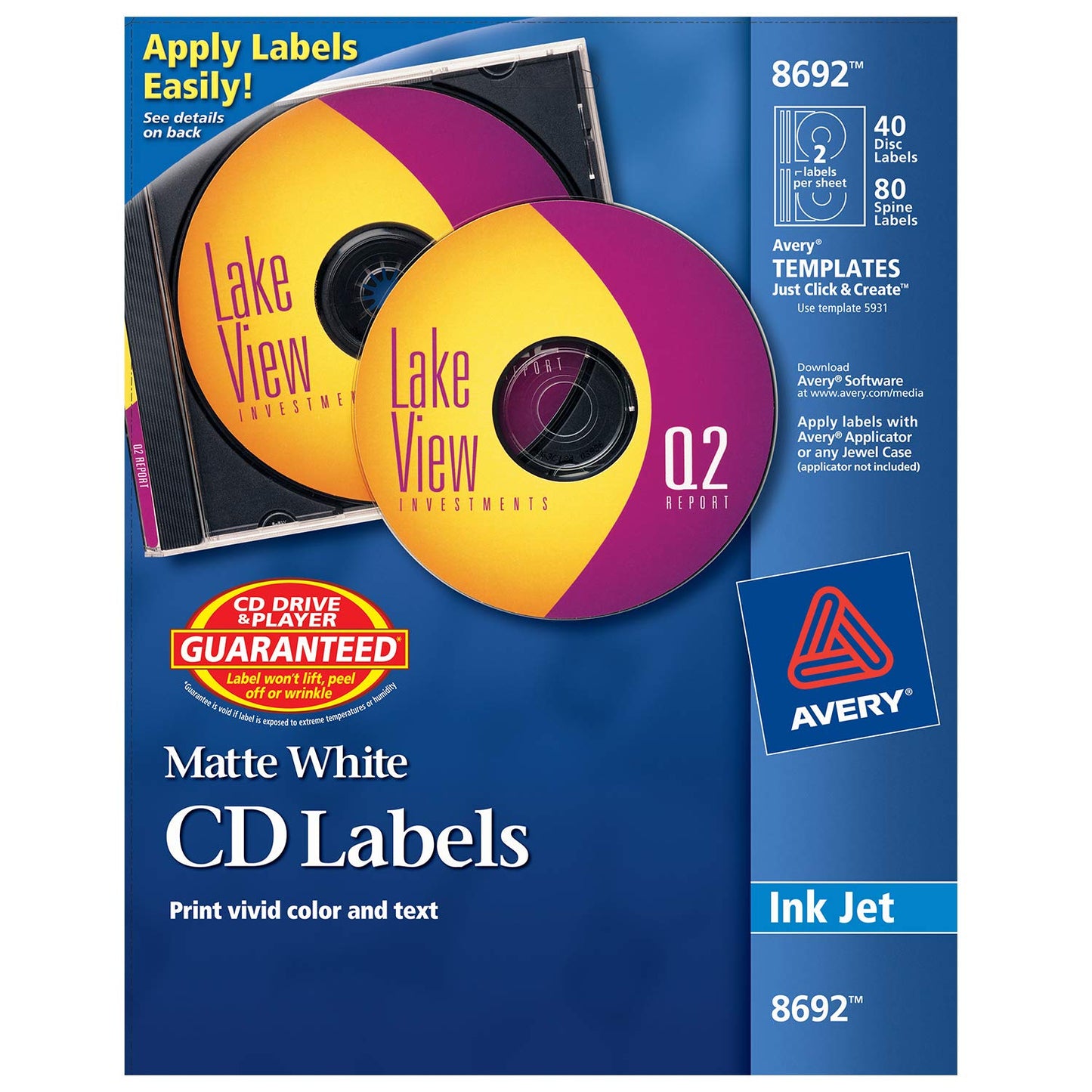 Avery CD Labels, Matte White, 40 Disc Labels and 80 Spine Labels (8692),4.5/8 Inches