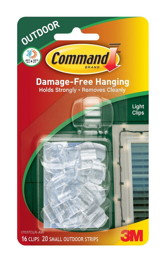 Command 17017clr-aw Outdoor Light Clips, Clear, 16 Clips & 20 Strips