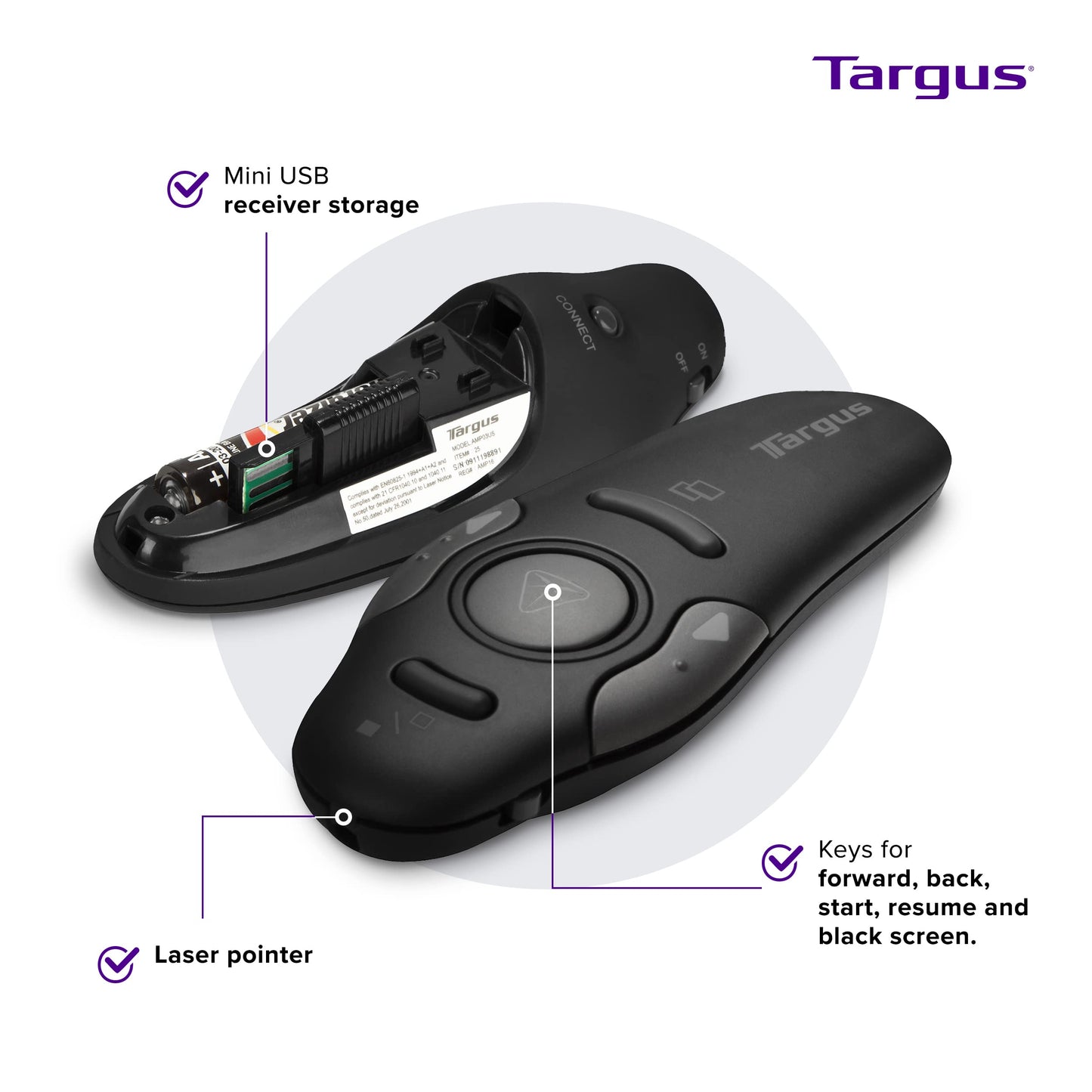 Targus Wireless Presenter Laser Pointer for Professional Presentation with Simple Control, Bluetooth Connection (AMP16US-52)