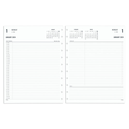 2024 TUL® Discbound Daily Planner Refill Pages, Half-Hourly Appointment Times, Letter Size, January to December