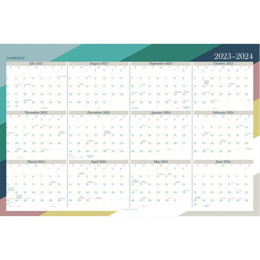 Cambridge 2023-2024 Erasable Wall Calendar, 24" x 36", Large, Academic & Regular Year, Dry Erase, Reversible, Vertical/Horizontal, Rae (1670-550SB)